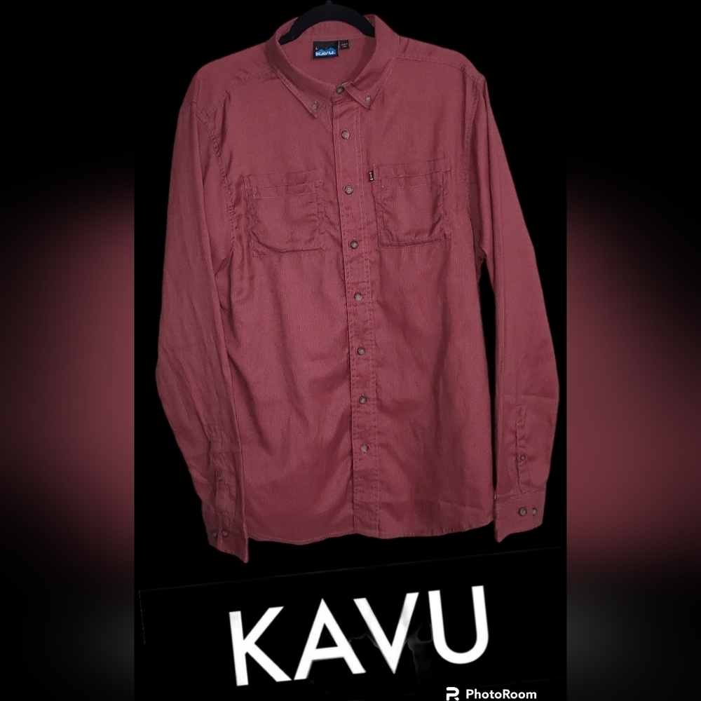 KAVU lightweight shirt collared long sleeved Large red/gray‎
